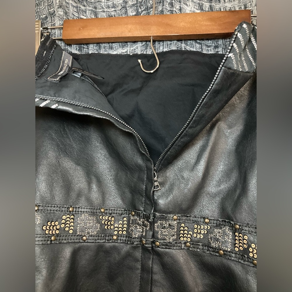 BCBGMaxAzria Black Faux Leather Top with Embellished Belt - Picture 6 of 8